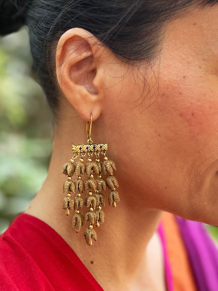 Flower earrings | 10k Gold Enamel & Pearl Flower Earrings - Trademark  Antiques